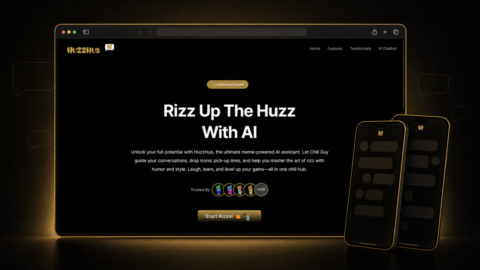 HuzzHub AI assistant website showcase