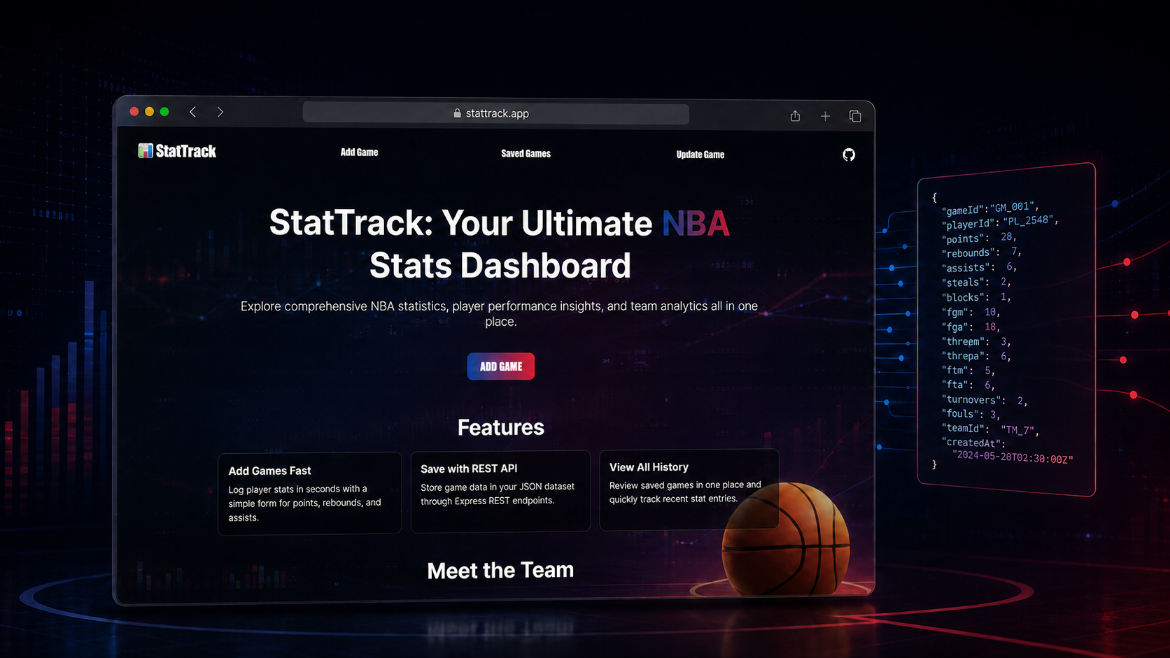 StatTrack NBA statistics dashboard showcase